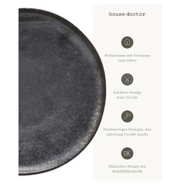House Doctor Medium Plate Pion Black | Speckled Stoneware Tableware | Danish Design for Hygge Lifestyle, Small, Pebble Black