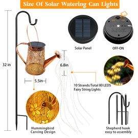 Solar Watering Can Lights, Hummingbird Gifts for Christmas Women Mom Grandma Birthday, Waterproof Outdoor Garden Decor Large Hanging Solar Lanterns Garden Lights for Patio Porch Yard Flowerbed Pathway
