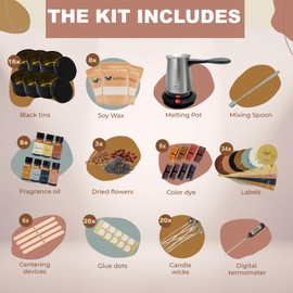 SoftOwl Premium Soy Candle Making Kit - Black Edition - Full Set with Electric Melter - Soy Wax, Big 16 Tins, 8 Pleasant Scents, 8x2 Color Dyes & More - Perfect as Home Decorations