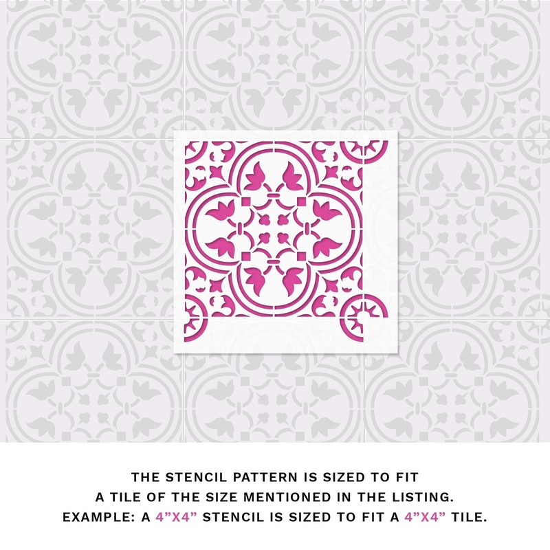 Rosario Linoleum Stencil - Floor Tile, Fireplace, Kitchen Stencil