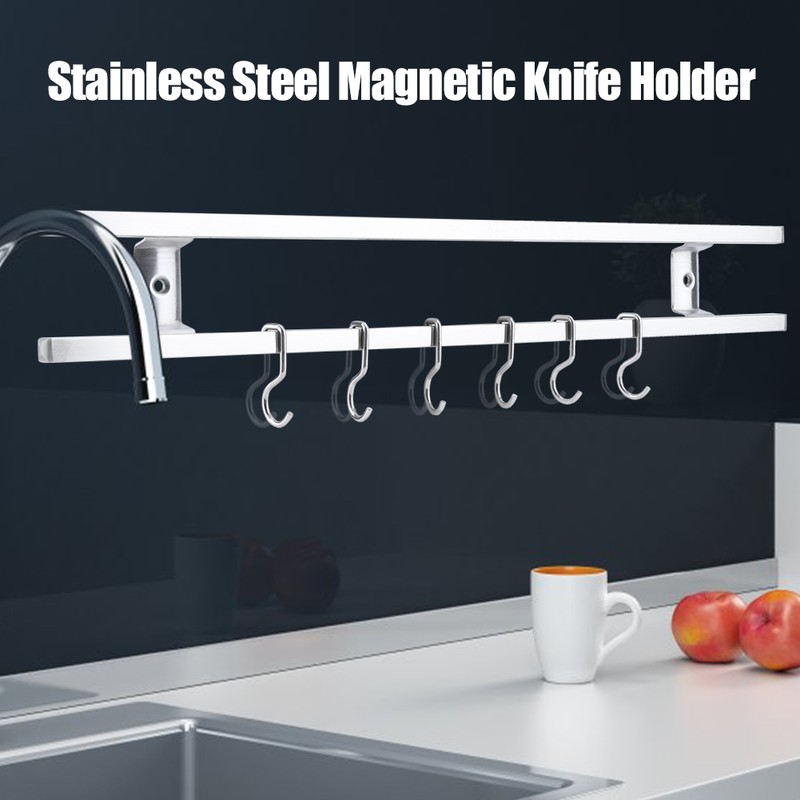 Stainless Steel Magnetic Knife Holder Wall Mounted Double Bar Kitchen
