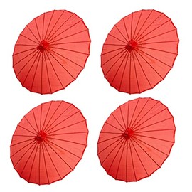 THY COLLECTIBLES Set of Four (4) 33" Japanese Chinese Umbrella Parasols for Wedding Parties, Photography, Costumes, Cosplay, Decoration and Other Events (Red)