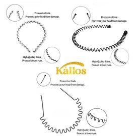 Kàllos 3 Pack Non-Slip Black Metal Hair Bands – Unisex Sports & Spa Headbands for Men & Women in Zigzag, Spring & Wavy Styles, Durable for All Hair Types - Ideal for Fitness, Gym & Daily Use