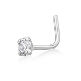 Lavari Jewelers 20 Gauge L-Shape Nose Stud for Women or Men - 14k White Gold 3 mm Cubic Zirconia Nose Ring for Her - CZ Unisex Hypoallergenic Nostril Piercing Jewelry - 20G Body Piercing