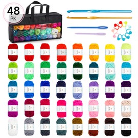 Inscraft 48 PCS Crochet Yarn Kit, 1400 Yards 40 Colors Acrylic Yarn Skeins, 2 Crochet Hooks, 2 Weaving Needles, 4 Stitch Markers, 1 Bag, for Crocheting & Knitting, Gift for Beginners and Adults