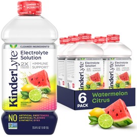 Kinderlyte Electrolyte Solution, 2X Faster Hydration vs. Water Alone, No Artificial Sweeteners or Flavors, No Synthetic Dyes, Watermelon Citrus, for Kids and Adults, 33.8 fl oz (Pack of 6)