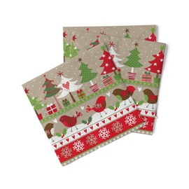 HAPPY PAPER Zaoui Christmas Napkin (Winter Birds) Made of 3-Ply Tissue, 1/4 Fold, 33 x 33 cm, Pack of 20 - Design: Winter Birds, Christmas Trees, Gifts & Ornaments