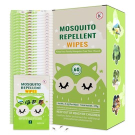60 PCS Mosquito Repellent Wipes, Individually Wrapped Insect Repellent Wipes Made of Natural Plant-Based Essential Oils, Safe & Effective Insect Protection Perfect for Outdoor Activities, Long-Lasting