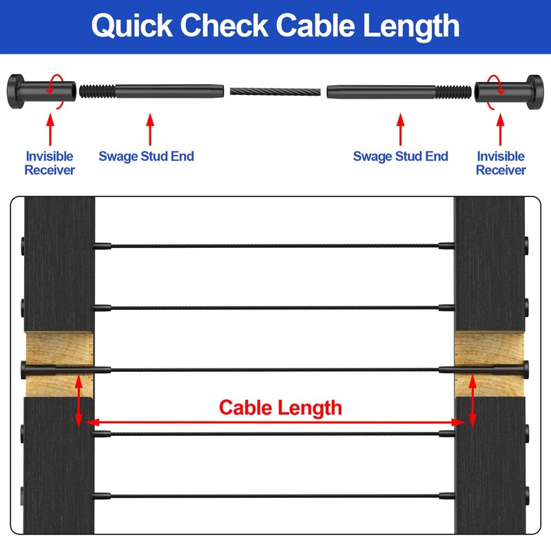 CKE 50 Pack Black Invisible Cable Railing Kit, T316 Stainless