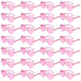 BOUBONI 28 Pack Pink Heart Shaped Sunglasses for Women Rimless Heart Glasses Bulk Mardi Gras Candy Color Sunglasses for Party