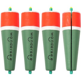 wondersee Fishing Floats Weighted Slotted Peg Popping Floats Slip Bobbers, Pack of 4 (Green, 4in)