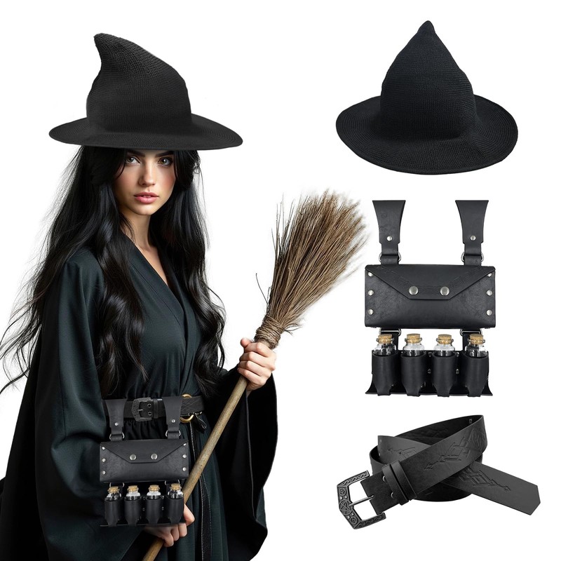 EpicCos 3PCs Witch Hat Alchemy Belt Pouch with 4 Cork