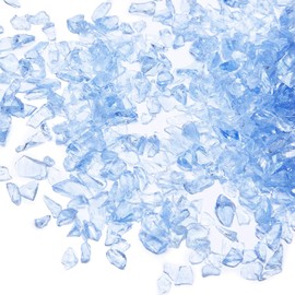 TWINKLING High Luster Fire Glass Stones Glitter, Broken Glass, Fire Gems Chips Crushed Glass Stones for Fire Pit, Crafts Resin Art, Aquarium Garden Decoration, 9-12mm(370g/13oz.) (Light Blue)
