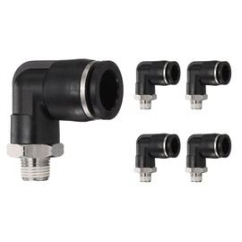 HARFINGTON 10pcs Push to Connect Fittings Male Elbow 1/2 Inch Tube OD x 1/8 Inch NPT Thread Plastic Quick Connect Air Hose Pneumatic Fitting Kit Push Lock Connector PL1/2-N01, Black