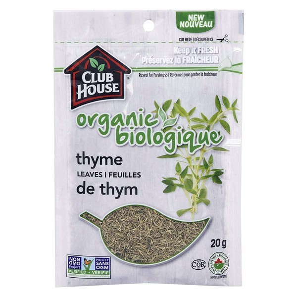 Club House, Quality Natural Herbs & Spices, Organic Thyme Leaves, 20g
