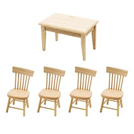 FONGKNOX Dollhouse Miniature Dining Table Chair 5 Pcs Miniature Furniture Model Wooden Dollhouse Dining Room Set Mini Furniture Accessories for Dollhouse Decor 1/12 Scale