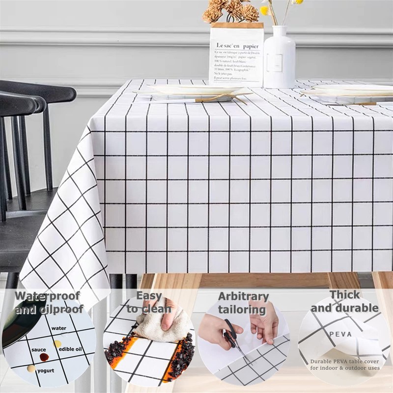 Aisszhao 137 * 180cm Wipe Clean PVC Tablecloth,Rectangular Large Easy