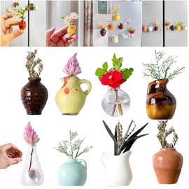 Suweiyuanshiyi 8Pcs Mini Vase Magnets for Fridge, Mini Ceramic Vase Magnets, Cute 3D Ceramic Flower Plant Vases Fridge Magnet for Kitchen, Office Decoration