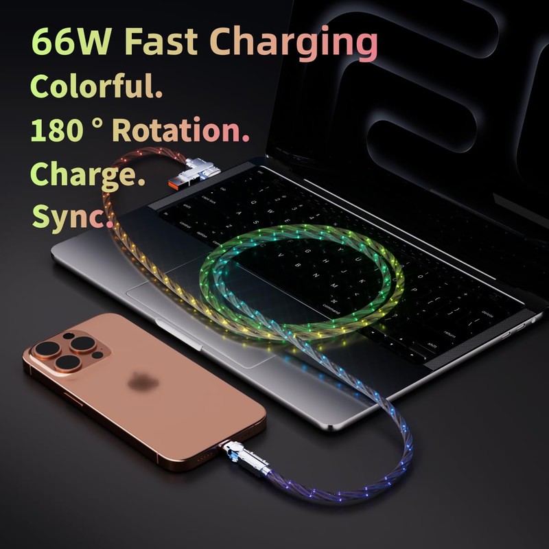 Light Up USB-C Cable 2Pack 6.6ft LED Charger RGB USBC