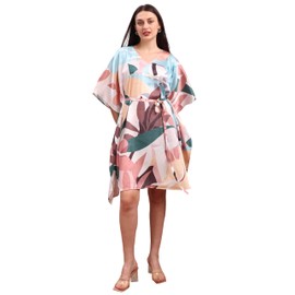 STUNNGIRL TIMELESS ELEGANCE - Vestido de caftán para mujer, cómodo con cuello en V y cinturón de tamaño flexible, Hoja metálica pastel, Talla única