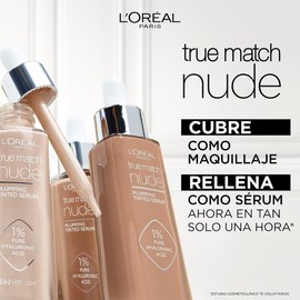 L’Oréal Paris Sérum Rellenador con Color True Match Nude – Tono 2-3 Light, con Ácido Hialurónico, 30ml