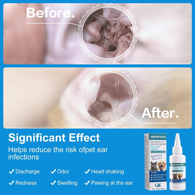 AMERRYAYUR Dog & Cat Ear Infection Treatment Drops with 1%