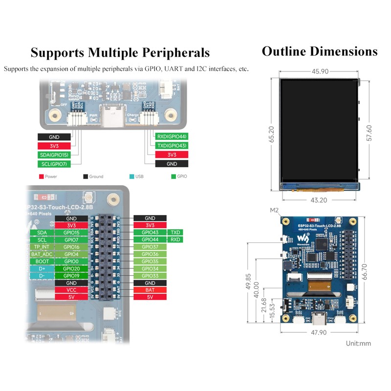 ESP32-S3 2.8inch Display Development Board, 480×640, IPS LCD, 32-bit LX7
