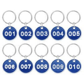 PATIKIL 1-10 Number Tags, 10Pcs Round ID Number Key Tags Aluminum Alloy Marking Identification Label with Metal Rings for Luggage Dormitory Keychain Lockers, Blue
