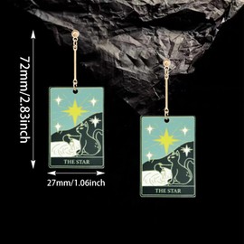 Sun Moon Star Cat Tarot Cards Dangle Earrings for Women Vintage Astrology Divination Magic Lucky Amulet Acrylic Drop Dangle Earrings Hypoallergenic French Hook Tarot Jewelry Gifts (Black Cat Star 1)