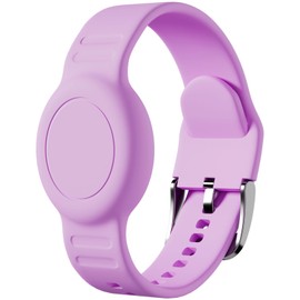 Foweroty AirTag Bracelet for Kids, Waterproof Cute Print Air tag Holder for Kids with Soft Silicone Full Coverage Anti-Lost Hidden Airtag Wristband Accessories for Child, Light Purple