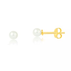 Carol Jewelry 14k Yellow Gold Baby Earrings with 3mm Freshwater Pearls - Hypoallergenic Studs