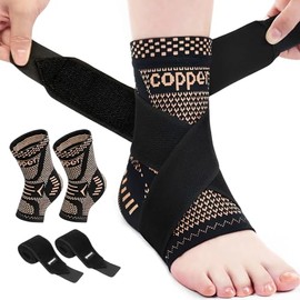 2PCS Tobillo Ajustable Protección, Tobillera Deportiva de Compresión, Tobillera con Infusión de Cobre para Esguince de Tobillo, Ejercicio de Fascitis Plantar, Alivio del Dolor de Tendinitis de Aquiles (S)