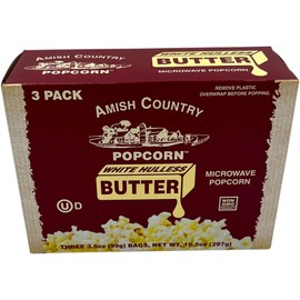Amish Country Popcorn | Old Fashioned Microwave Popcorn | Medium White 3 Pack Butter | Non-GMO, Gluten Free, Microwaveable and Kosher (3 Bags)
