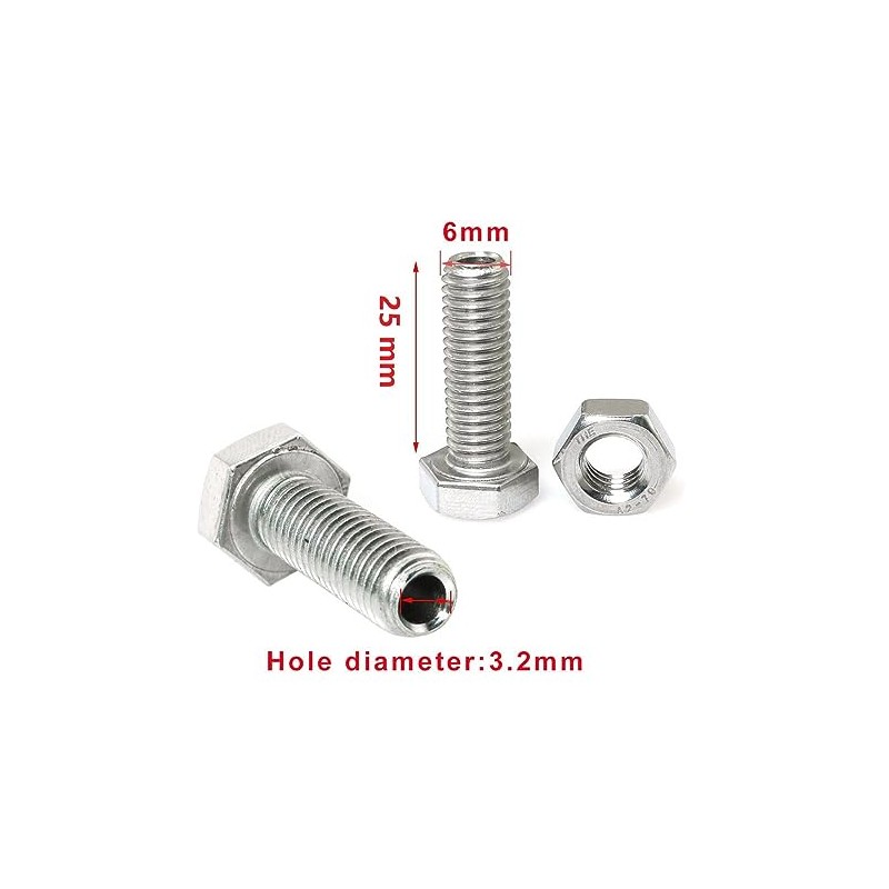 PZRT 2pcs Cylindrical Hollow External Hexagon Screw 304 Stainless Steel