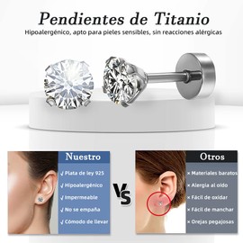 AVELINE006 Aretes Acero Quirurgico, Paquete de 6 Pares Aretes de Titanio, Acero Inoxidable 316, Hipoalergénico, Circón Cuadrado Transparente, Ideal Como Regalo de Navidad, Aniversarios, Cumpleaños