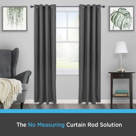 Kenney KNM71900 Fast Fit No Measure Carlin Classic Ball End Decorative Window Curtain Rod, 36-66" Adjustable Length, Matte Black Finish, 5/8" Diameter Steel Tube