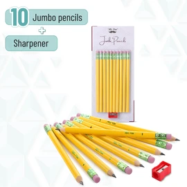 Mr. Pen- Jumbo Pencils, 10 Pack with 1 Sharpener, Yellow Barrels, Smooth Black 2 HB Graphite Cores, Large Preschool Pencils, Smooth Writing Lead for Kindergarten, Kids and School Supplies