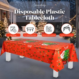 Grandipity Christmas Holiday Santa 6 Pack Premium Disposable Plastic Tablecloth 54 Inch. x 108 Inch. Rectangle Table Cover