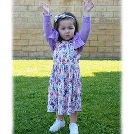 HINTINA 5T Toddler Little Girls Dress With Cardigan Floral Flower Print Sleeveless Dress and Long Sleeve Waffle Cardigan Set Fall Winter Outfits 5-6T Years