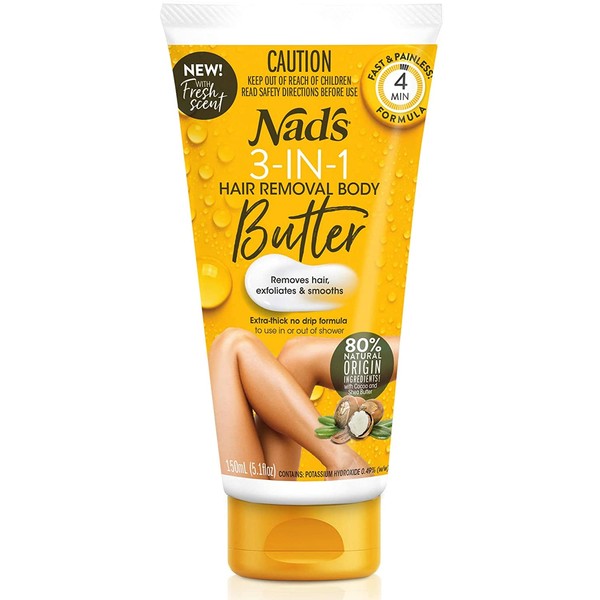 Nad's Natural 3 in 1 Hair Removal Cream For Legs, Arms & Body, Removes hair, Exfoliates & Smooths, 150ml