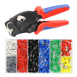 HKS Ferrule Crimping Tool Kit AWG 30-5 - Fixable Range with 1200PCS Red Copper Terimnals, Square Self-Adjusting Ratchet Crimper for End-Sleeves (16-4H with 1200PCS Kit)