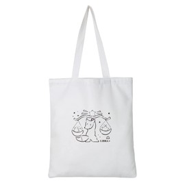 ENDUO DESIGN Zodiac Signs Canvas Tote Bag 2 Pockets Beach Bag with Handles Graphic Reusable for Women Teacher Mother as Gifts (Libra)