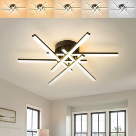 Modern LED Ceiling Light, Flush Mount Geometric Criss-Cross Linear Close to Ceiling Light Fixture, 5CCT Color Selectable Sand Black Minimalist Lamp for Living Room Bedroom Dining Room,36W 2800LM
