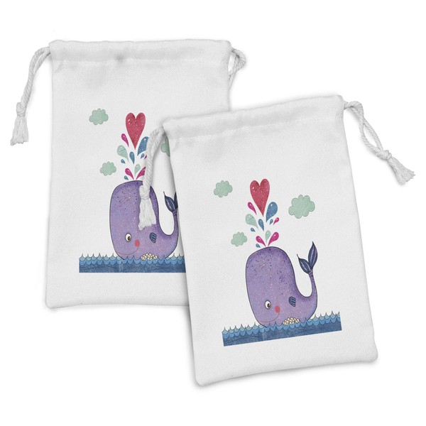 Ambesonne Whale Fabric Pouch Set of 2, Smiling Mammal Motif