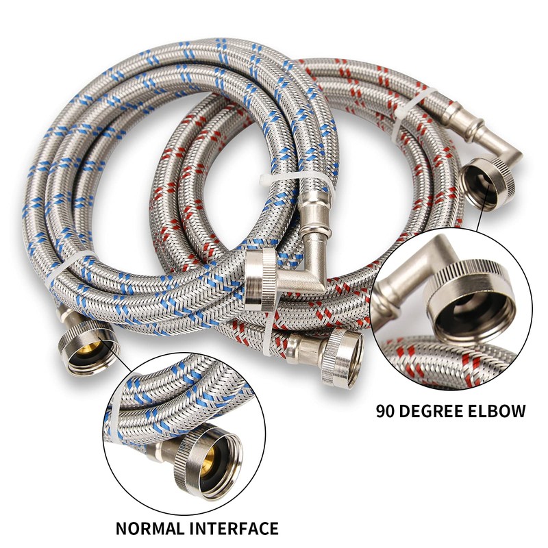 Watflow Stainless Steel Washing Machine Hoses, 5FT