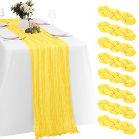 8 Pack Lemon Yellow Cheesecloth Table Runners 20x120 Inch Gauze Table Runner 10FT Easter Cheese Cloth Table Runner Rustic Sheer Runner for Wedding Baby Shower Birthday Party Table Decor