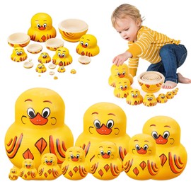 xinrongda Russian Matryoshka Dolls, Handmade Yellow Ducks Matryoshka Dolls, 9 Pieces Wooden Russian Nesting Dolls, Stackable Educational Learning Toy for Children, Stacking Wooden Toy