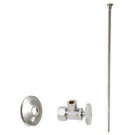 Westbrass D105KFH-05 5/8" x 3/8" OD x 20" Flat Head Riser Line Kit with Round Handle Angle Supply Shut Off Valve for Toilet, 1-Pack, Polished Nickel