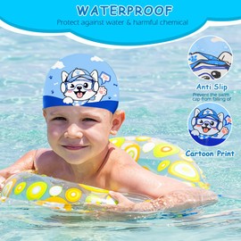 TFJH E 1 Pack Kids Swimming Cap Boys Swim Cap Durable Children Silicone Bathing Hats White Dog