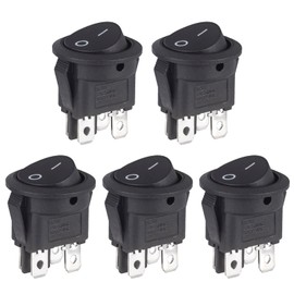 VEXUNGA Rocker Switch Round 4-Pin Rocker Switch On/Off Switch 4 Terminals 6A 250V AC 10A 125V Built-in Switch Self-Locking Black Square Round for Car Boat (Pack of 5)